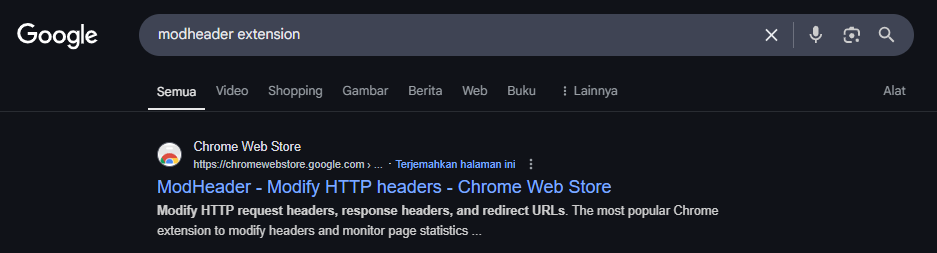Step 1 - Searching for ModHeader Extension