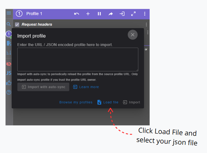 Step 2 - Using ModHeader (import)